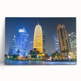 Black and white stretched canvas featuring a panoramic view of Qatar's skyline.