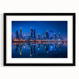 Extra large abstract art print of a colorful, textured Middle Eastern scenery on a black framed canvas.