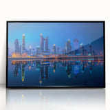 Large abstract wall art depicting a stylized Saudi Arabian landscape in muted earth tones, framed in black acrylic.