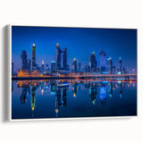 Vintage poster art of a Middle Eastern cityscape in vibrant colors on a framed canvas, ideal for living room decor.
