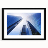 Extra large abstract art print of a colorful, textured Abu Dhabi skyline on a black framed canvas.