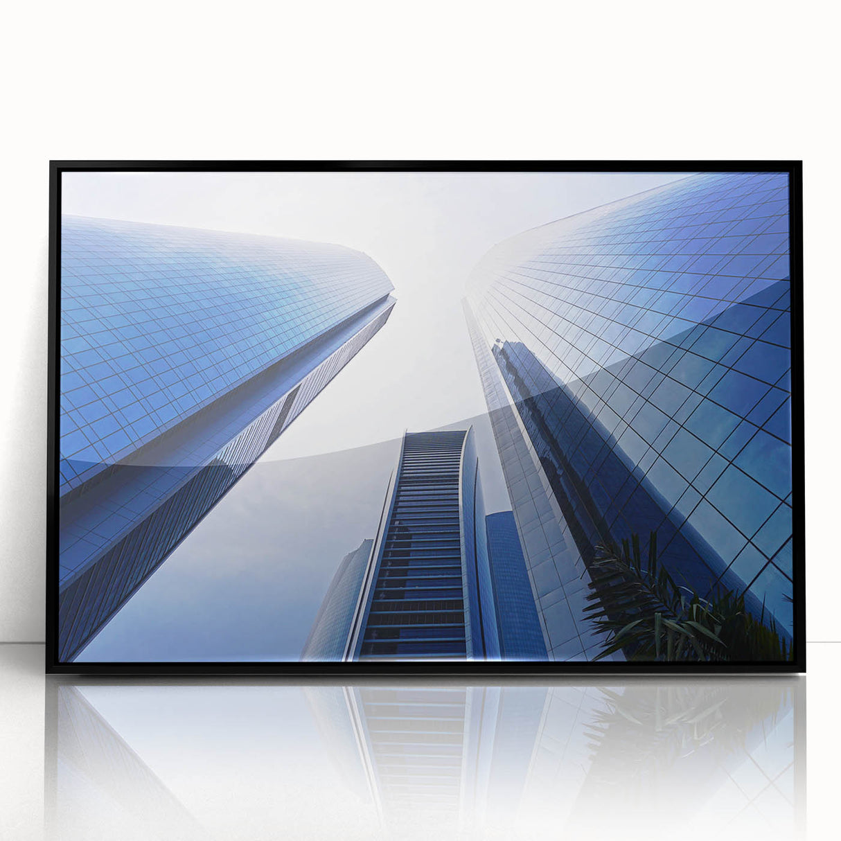 Large abstract wall art of Abu Dhabi skyline in muted gray and black tones on framed acrylic.