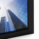 Close-up of extra large framed canvas featuring a textured depiction of Abu Dhabi with vibrant.