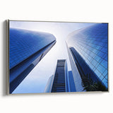 Framed canvas of a colorful Abu Dhabi landscape with silver accents, ideal for living room decor.