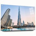 Acrylic print of the Burj Khalifa in muted gray tones, ideal for modern bedroom or dining room decor.