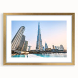 Extra large wall art featuring a textured abstract depiction of the Burj Khalifa in muted gold and beige tones.
