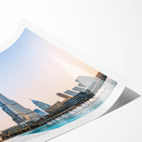 Extra large rolled print of the Burj Khalifa amidst a floral backdrop in muted earth tones, ideal for art wall dining room.