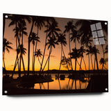 Abstract oceanic scene in blue and green hues on acrylic glass, suitable for bedroom or dining room wall art.