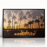 Large abstract wall art of a serene Fiji seascape in muted blue and green tones, framed in black acrylic.