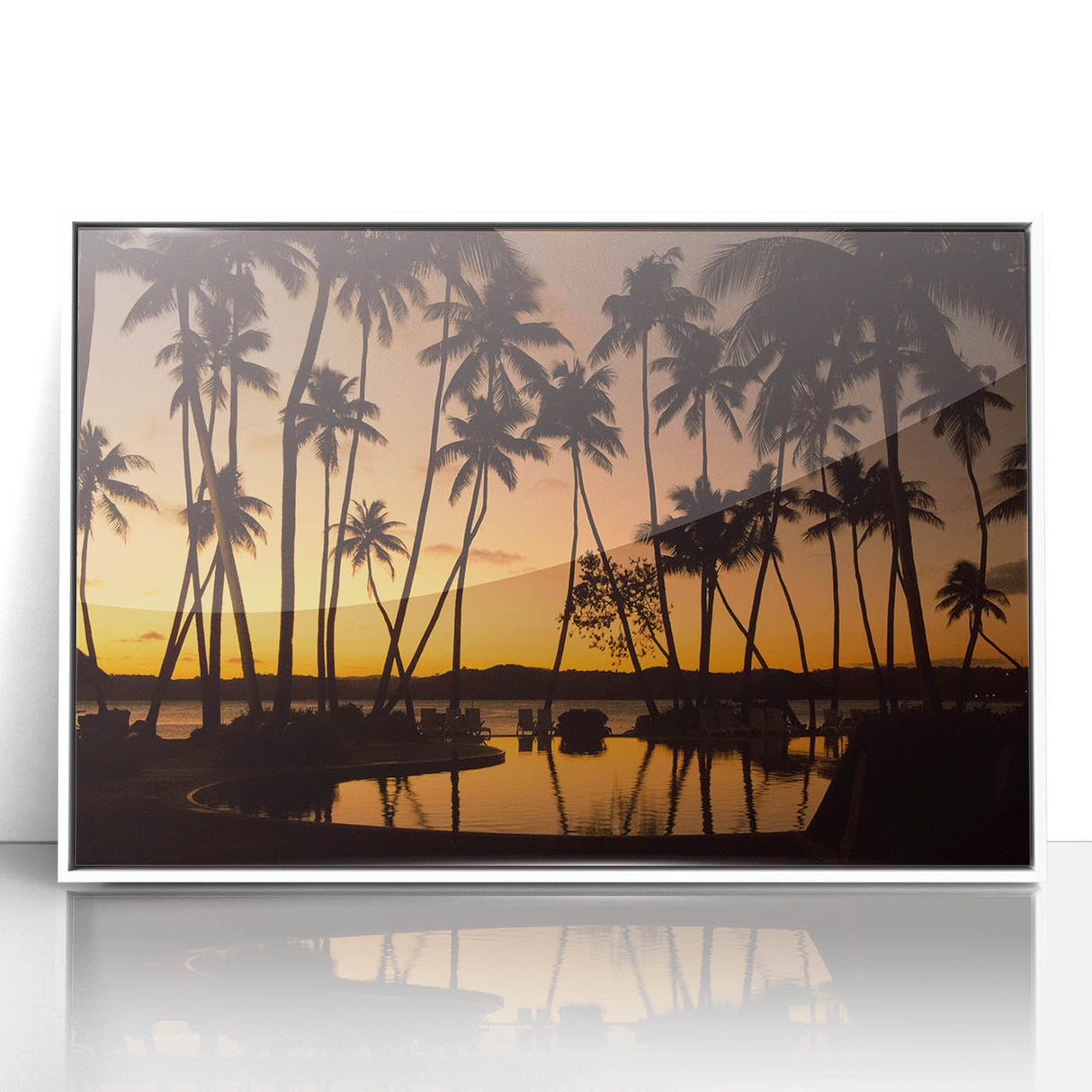 Art Deco style poster of a Fiji ocean scene in pastel shades, framed acrylic, ideal for nursery wall art.
