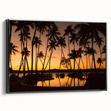Black and white framed canvas depicting a vintage Fiji landscape, ideal for bedroom wall art.