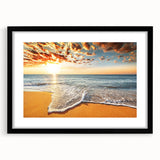 Extra large abstract art print of vivid, colorful scenery of French Polynesia on textured canvas, framed in black.