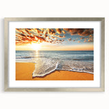 Textured abstract art print of Bora Bora scenery in pastel shades on a silver-framed canvas, suitable for bedroom decor.