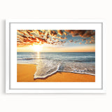 Abstract art print of Bora Bora with vibrant blue and green hues on a white framed canvas.