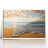 Art deco poster of Bora Bora scenery in pastel shades on a white framed acrylic, ideal for modern nursery wall art.