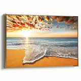 Framed canvas of a vintage-style landscape painting depicting Bora Bora, featuring muted blues and greens.