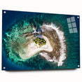 Acrylic glass print of a serene Tahitian landscape, featuring lush greens and ocean blues.