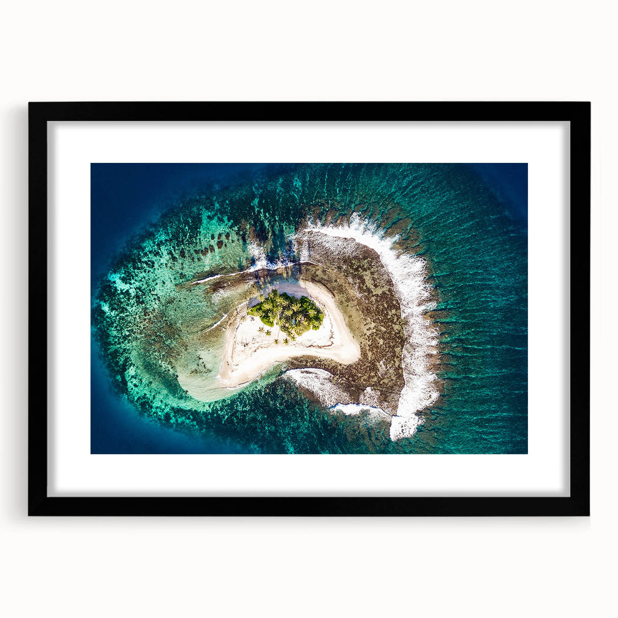 Colorful abstract art print of a Tahitian landscape, using vibrant hues on a textured, extra-large canvas.