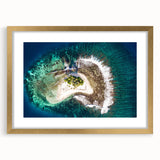 Extra large abstract art print of a Tahitian landscape in textured style, with gold frame, ideal for living room decor.