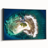 Black and white vintage poster art of Tahiti landscape on framed canvas, suitable for bedroom wall decor.