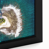Extra large framed canvas featuring a black textured art of Tahiti's coastal scenery with vibrant, colorful accents.