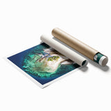 Extra large rolled print of Tahitian scenery with lush floral foreground and ocean backdrop.
