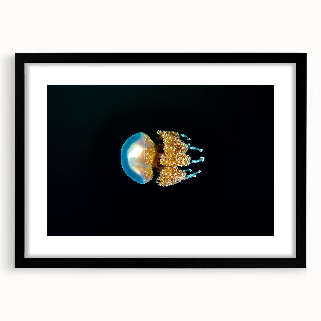 Extra large abstract art print featuring vibrant, textured colors of Micronesia scenery on a black framed canvas.