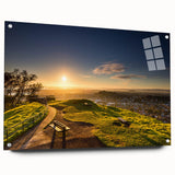 Acrylic print of Auckland skyline with muted blue and gray tones, suitable for bedroom or dining room decor.