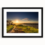 Extra large abstract art print of Auckland skyline in colorful, textured hues on a black framed canvas.