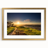 Extra large abstract art print of Auckland scenery in textured gold frame, ideal for living room wall decor.
