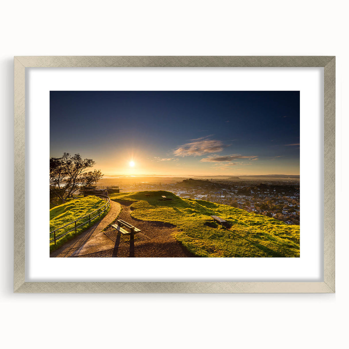 Textured abstract art print of Auckland skyline in muted gray and silver tones on a framed canvas, ideal for bedroom art.