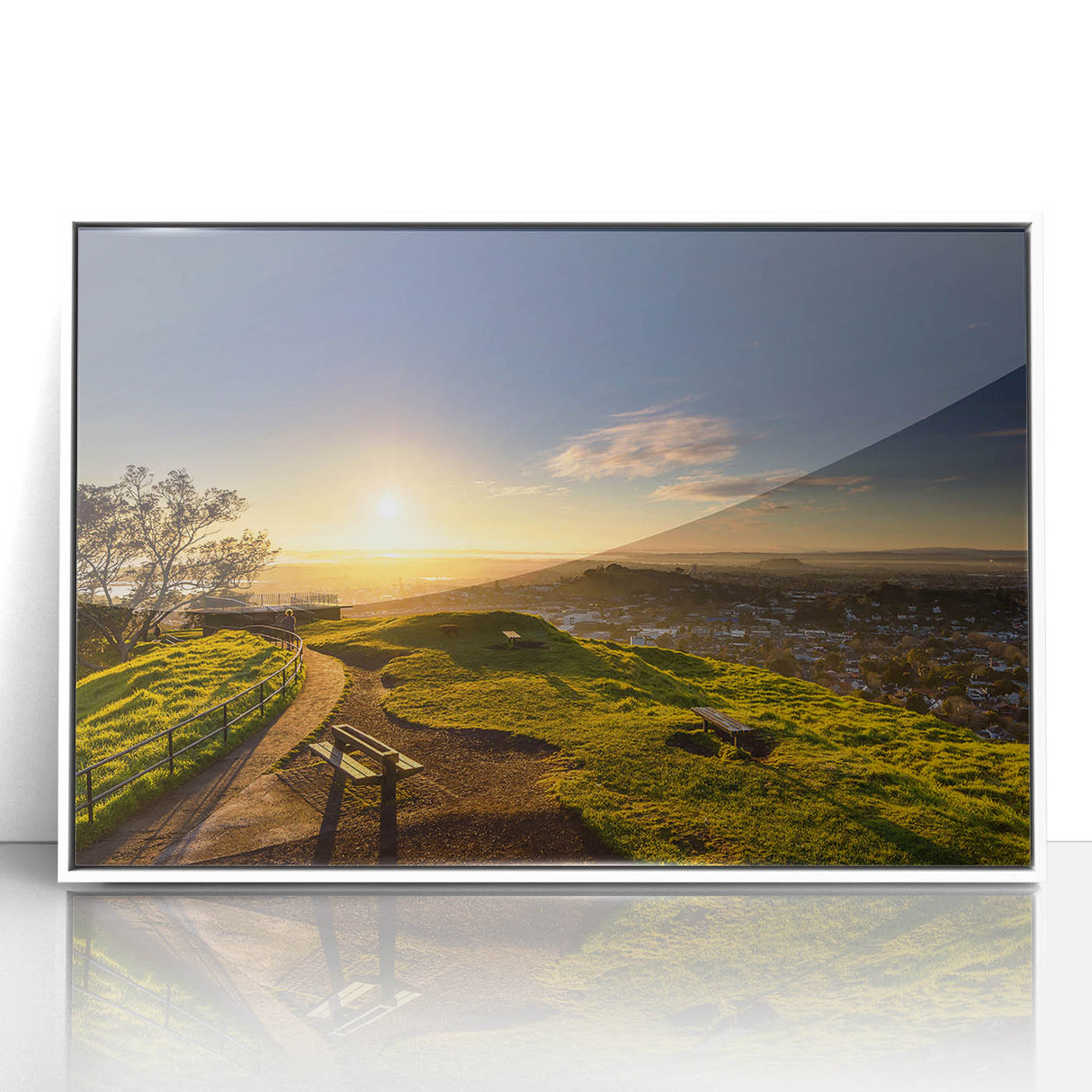 Art deco poster of Auckland skyline in pastel hues on white acrylic, ideal for modern nursery wall art.