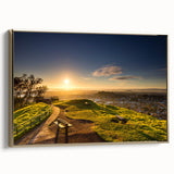 Framed canvas depicting a vintage-style landscape of Auckland with a gold frame, ideal for bedroom wall art.