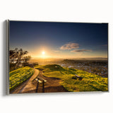 Landscape art painting of Auckland's skyline in vibrant colors on a framed canvas, ideal for modern living room decor.