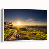 Framed canvas of vintage poster art featuring Auckland skyline in vibrant colors, ideal for living room decor.