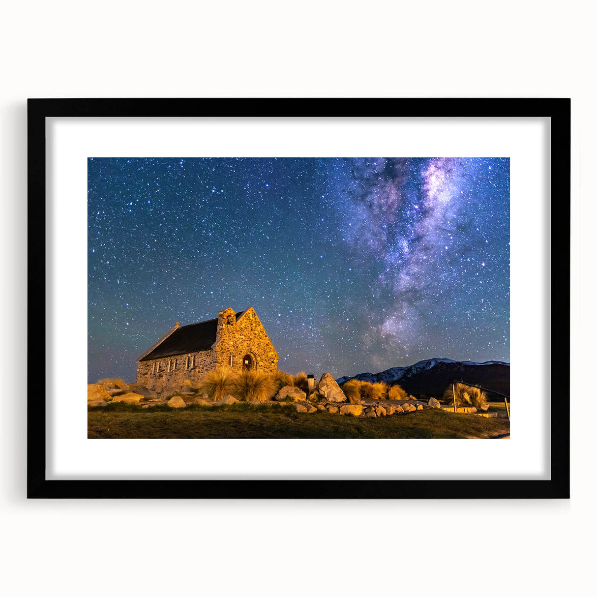 Extra large abstract art print of colorful, textured scenery in Canterbury, New Zealand on a black framed canvas.