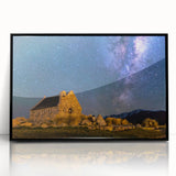 Large abstract wall art depicting a serene New Zealand Canterbury landscape in muted earth tones, framed in black acrylic.