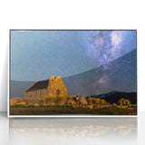 Framed acrylic print of a serene Canterbury, New Zealand landscape in soft pastel shades, ideal for modern nursery wall art.