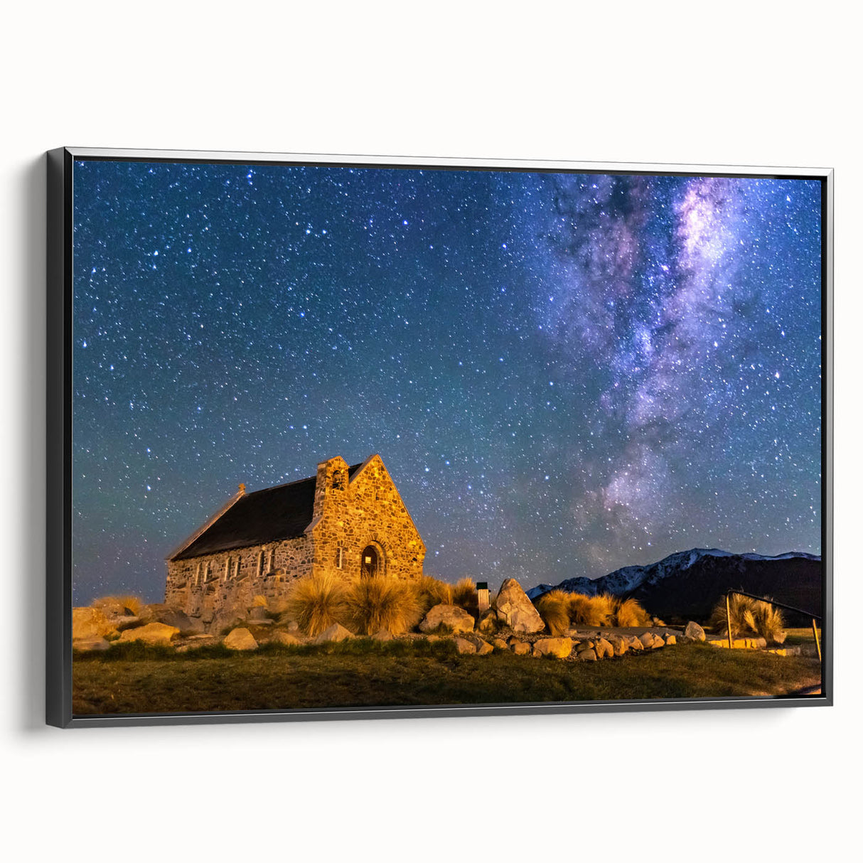 Black and white landscape art painting of Canterbury, New Zealand on framed canvas, ideal for bedroom decor.