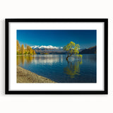 Extra large abstract art print of a colorful, textured New Zealand Otago landscape on a black framed canvas.