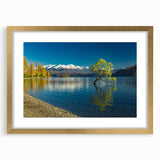 Extra large abstract art print of Otago, New Zealand, featuring textured blues and greens on a framed canvas.