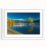 Abstract art print of Otago, New Zealand, in muted earth tones on a framed canvas, ideal for dining room decor.