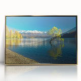 Acrylic print of Otago, New Zealand landscape in gold frame, featuring muted earth tones, ideal for modern art wall decor.