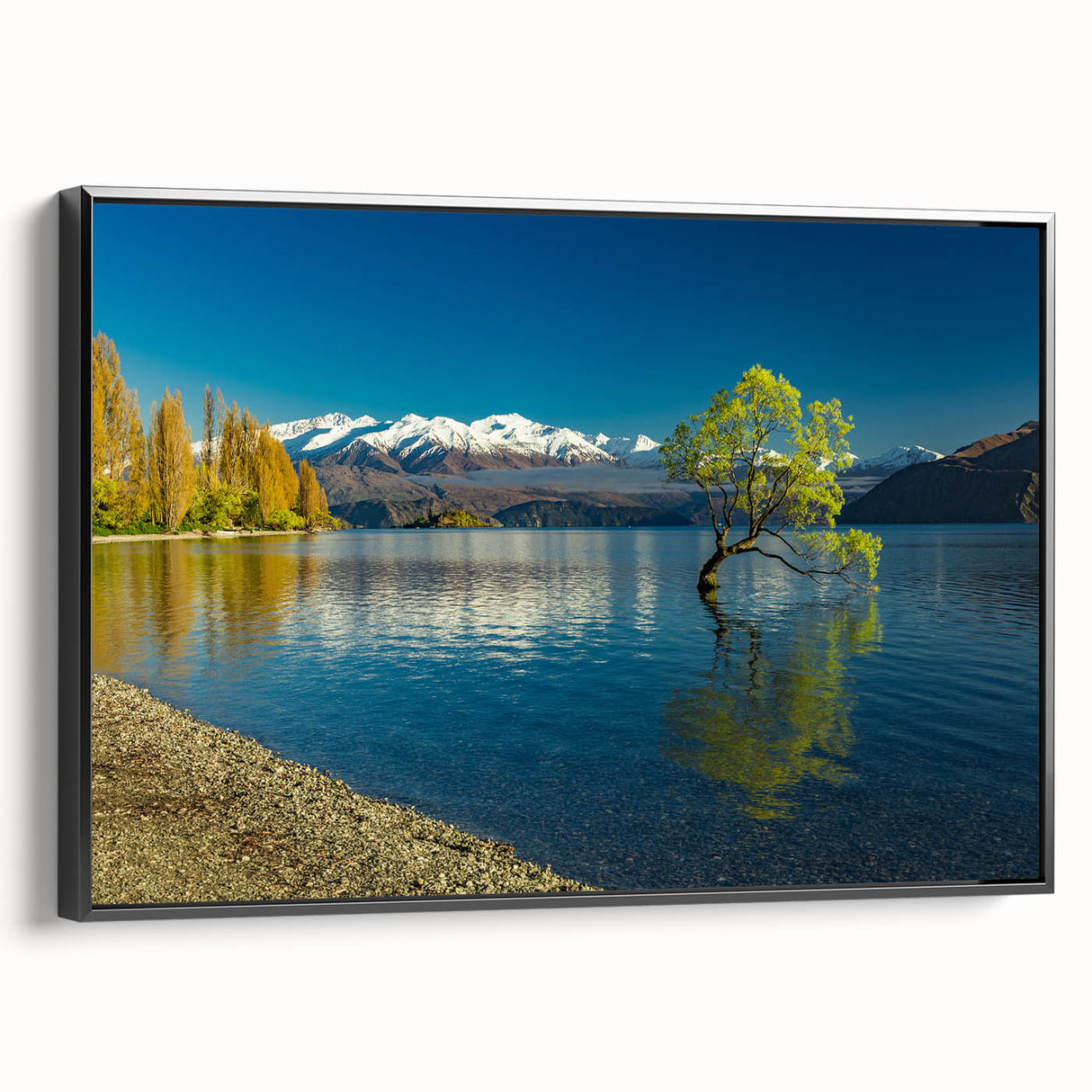 Black and white landscape art painting of Otago, New Zealand on framed canvas, ideal for bedroom decor.