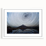 Abstract art print of Taranaki, New Zealand, with vibrant blue and green hues on a white-framed canvas.