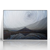 Framed acrylic print of Taranaki, New Zealand in art deco style with muted earth tones, ideal for modern art wall decor.