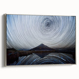 Landscape art painting of Mount Taranaki in vibrant colors on a silver-framed canvas, ideal for living room decor.