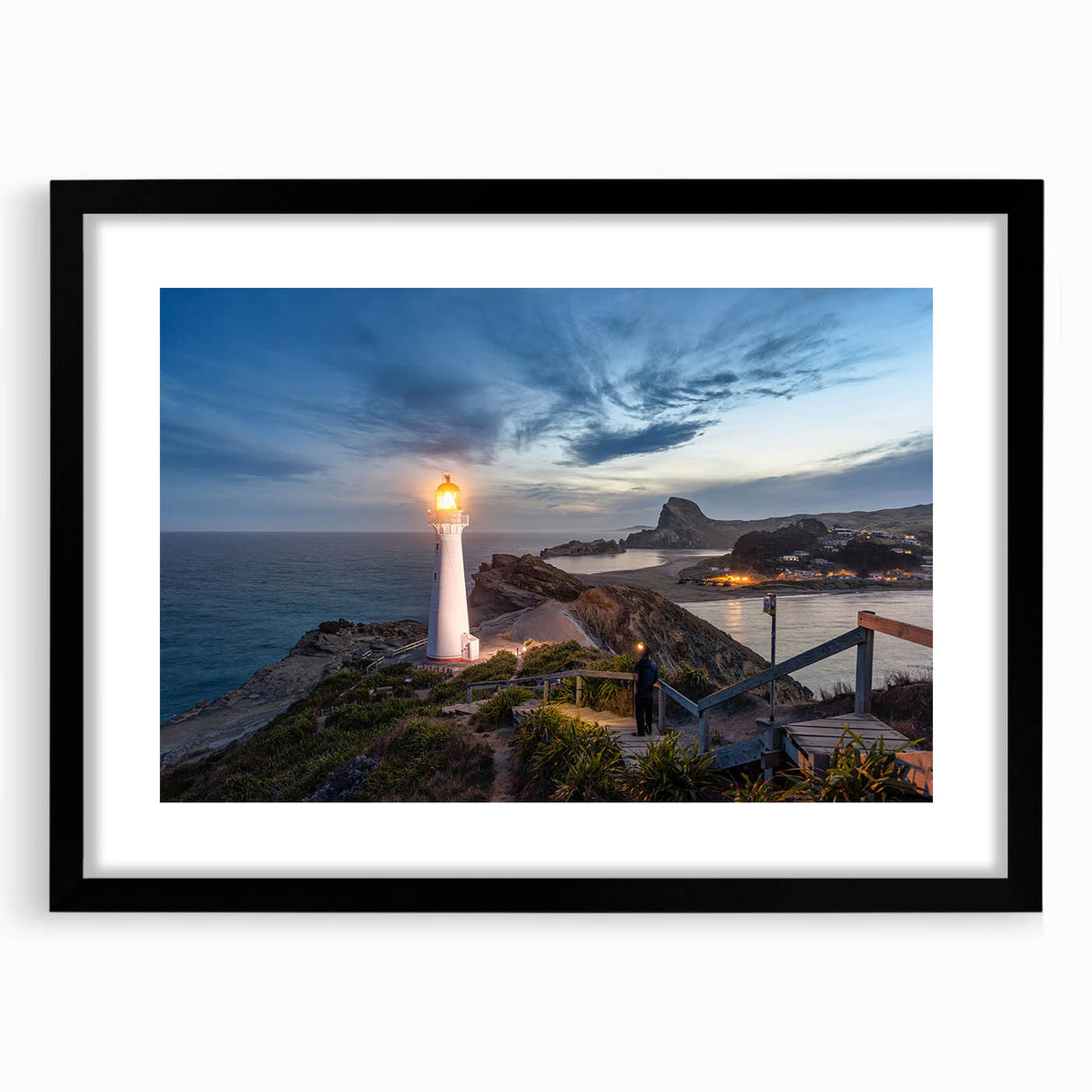 Extra large abstract art print depicting a colorful, textured Wellington scenery on a black framed canvas.
