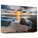 Acrylic print of a large abstract depiction of New Zealand's West Coast in muted blues and greens.