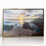Mid-century modernist acrylic print of New Zealand's West Coast in gold frame, ideal for modern art wall decor.